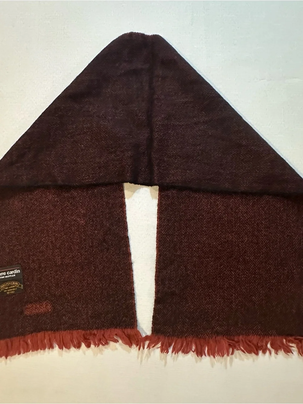 Pierre Cardin 100% Wool Burgundy Herringbone Scarf